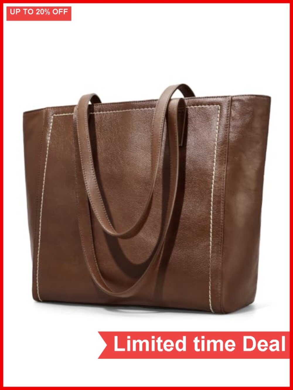 Genuine Leather Work Tote Bag with Zipper 14 inch Laptop Compartment